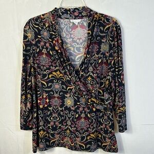 Charter Club Wrap Style Top Size XL New 3/4 Sleeve Gold Bar Cross Wrap Fasten